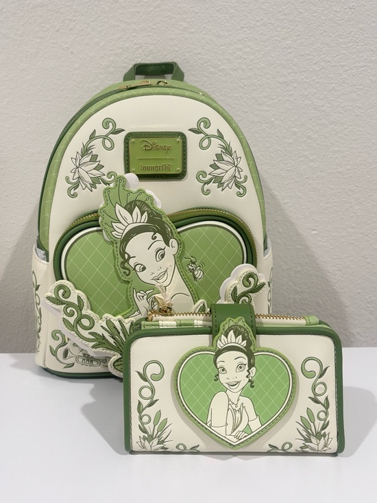 Loungefly Green & Cream Tiana Mini Backpack with Matching Wallet